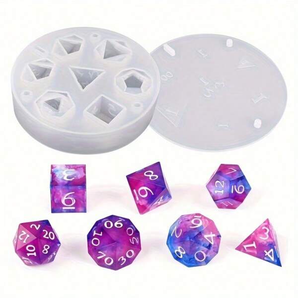 Resin Dice Mold, 7-Edge Multi-Faceted Dice Silicone Mold For Epoxy Resin Casting, DIY Standard Dice For Board Game Lovers, Gifts