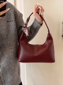 1 pieza Bolso bandolera/axilar minimalista de color rojo vino con pañuelo incluido