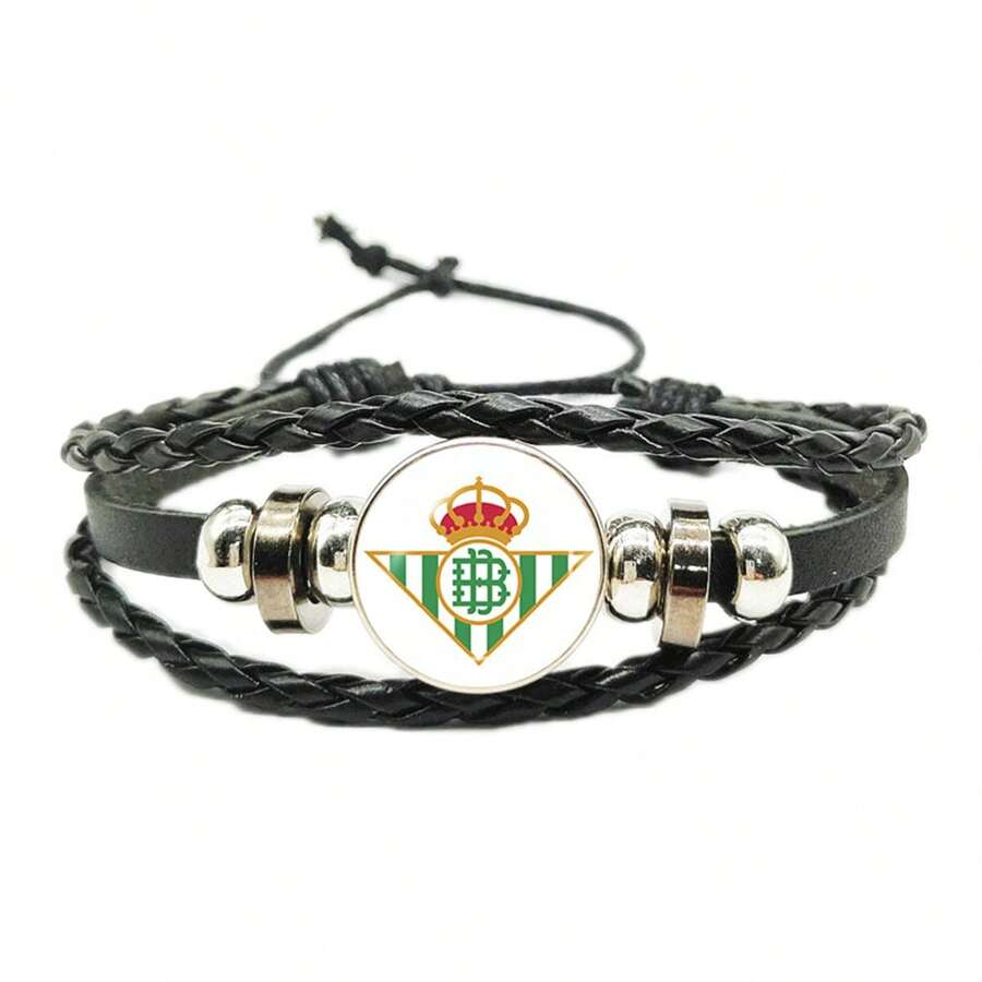 1pc Football Club Crystal PU Leather Bracelet For Men & Women Sports Fans