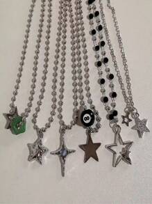 6 件 Kpop 复古朋克银色星星吊坠珠项链男女街头嘻哈美学垃圾摇滚珠宝 Y2K 配饰