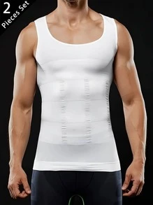 Men's 2 Pcs Compression Shirt Slimming Body Shaper Vest Gym Workout Tank Top Sleeveless Abdomen Shapewear Gynecomastia Compression Shirts, Tummy Control Undershirts - Change In Seconds