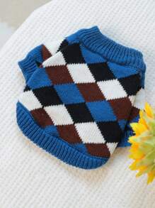 1pc Pet Clothing, Dog/Cat Apparel, Autumn/Winter Warm, Soft & Comfortable Blue And Coffee Plaid Sweater