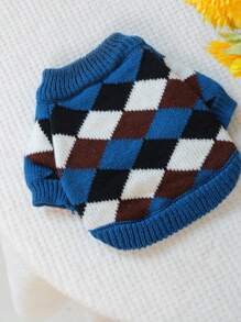 1pc Pet Clothing, Dog/Cat Apparel, Autumn/Winter Warm, Soft & Comfortable Blue And Coffee Plaid Sweater
