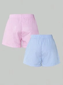 2件組青少年女孩時尚夏季直條紋短褲，YK2個性化百搭A字版型褲，柔軟涼爽面料舒適，適合作為女兒或女友的禮物 - 彩色 - 查看 4