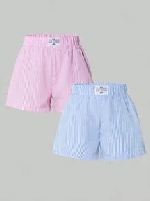 2件組青少年女孩時尚夏季直條紋短褲，YK2個性化百搭A字版型褲，柔軟涼爽面料舒適，適合作為女兒或女友的禮物 - 彩色 - 查看 3