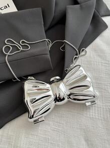 New Fashionable Niche Design Mini Bowknot Versatile Lip Gloss Earbud Coin Purse Women Chain Strap Shoulder Crossbody Bag - Silver - View 7