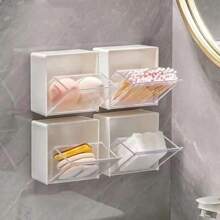 4pcs Plastic Wall Mounted Storage Boxes Dustproof Bathroom Organizer For Cotton Swabs Makeup Adhesive Small Jewelry Holder Box Back To School