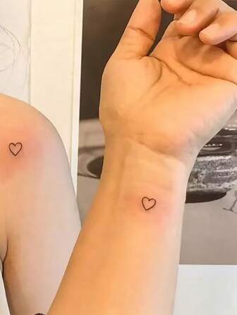 1pc Waterproof Temporary Tattoo Sticker, Hand-Drawn Heart Design, Body Art, Fake Tattoo, Glitter Tattoo For Finger, Wrist, Ankle, Unisex, Sweat-Proof