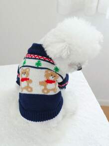 1 件宠物服装，狗/猫秋冬柔软温暖森林熊图案毛衣