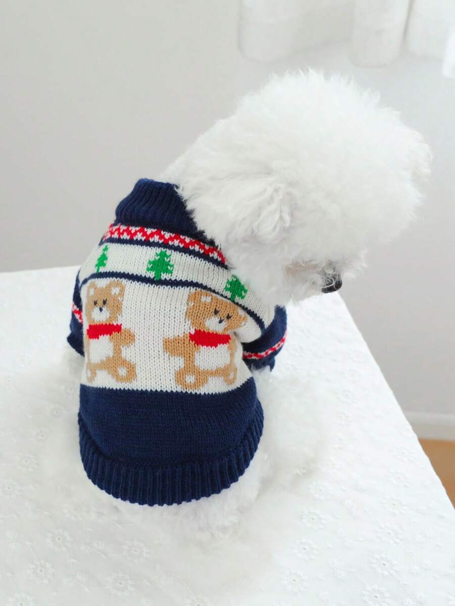 1 件宠物服装，狗/猫秋冬柔软温暖森林熊图案毛衣