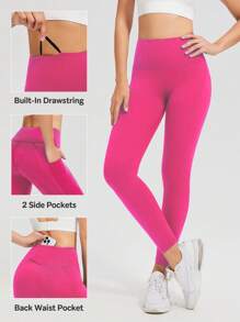 AFZ Women High Waist Slim Fitting Leggings Inseam 24IN Side Pocket Waist Pocket Skinny Pants - Electric Rose Red - View 5