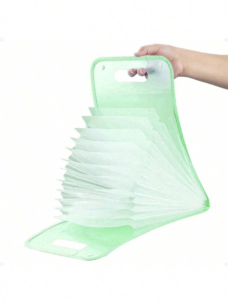 A4 Document Folder With Accordion Dividers, Organizer With Labels, Waterproof Office Size - 綠色 - 查看 1