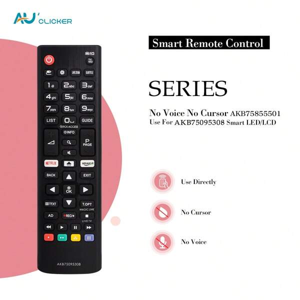 AU CLICKER 1pc AKB75095308 Universal TV Remote Control, Compatible With LG TVs Including 32LJ610V, 43UJ634V, 49UJ634V, 55UJ634V, 65UJ634V, 43UJ6309, 49UJ6309, 60UJ6309 LED LCD TV Models