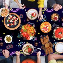 1pc/3pcs Video Game Controller Neon Lights Birthday Tablecloth, Disposable Rectangular Plastic Tablecloth For Game Themed Party, Birthday Party Decorations & Supplies
