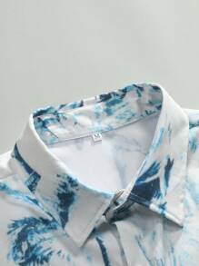 Men's Geometric Print Short Sleeve Casual Shirt, Spring/Summer - White - View 3