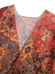 大码全身花卉印花罩衫女式前开式和服度假海滩装夏季 - 彩色 - 查看 8