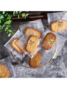 100pcs Self-Adhesive Polka Dot Transparent OPP Packaging Bag With Interesting Dot Patterns, Suitable For Snack Packaging Bags Such As Cookies, Bread, Candies, Etc., Suitable For Family Gatherings, Camping, Christmas, New Year, Valentine's Day And Other Gifts, Giving Gifts To Family And Friends (Excluding Labels)
