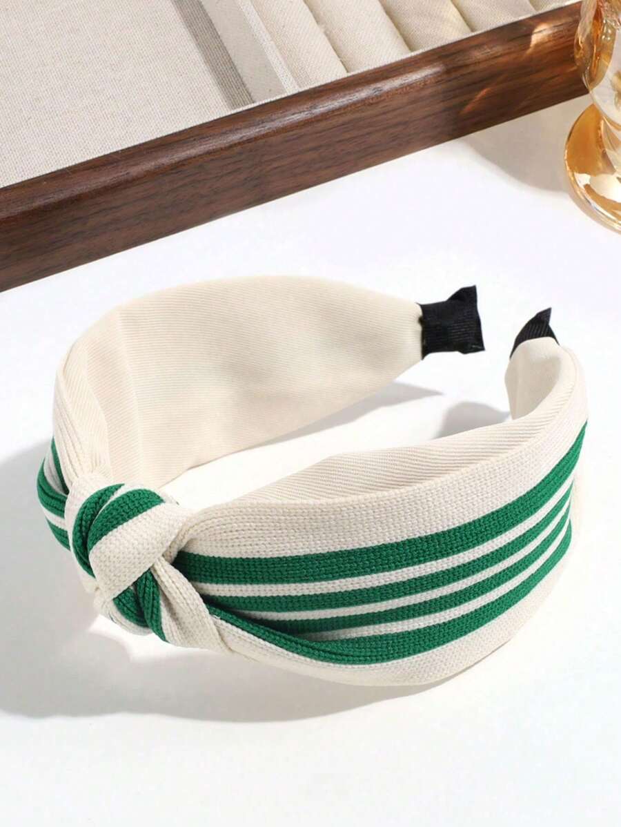 1 件装女士优雅时尚简约宽条纹蝴蝶结发箍，适合日常佩戴，绿色系列，发带，发箍，发饰，头饰 - 綠色 - 查看 1