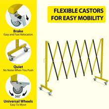 NANSTATA Expandable Industrial Metal Barricade - 11.8 / 19.8 Ft. Retractable Portable Security Barrier With Swivel Function, Warning Plate And Casters, Yellow With Black Traffic Fence, Mobile Security Barrier Gate. - Black and Yellow - View 4