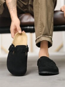 宽松大码拖鞋 - 舒适内衬，加厚防滑鞋底，女士软木底穆勒拖鞋，保暖时尚女士绒面革穆勒鞋，男士木屐配软木鞋垫，足弓支撑，户外沙滩拖鞋，室内拖鞋 - 黑色 - 查看 5