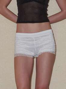 Women's Fashion Shorts Semi-Sheer Lace Elastic Waist Short Pants Summer Casual Shorts - 白色 - 查看 1