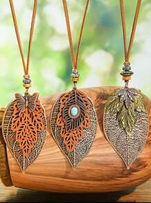 1pc Retro Leaf Necklace (Random Packaging, No Gift Box) - Multicolor - View 6