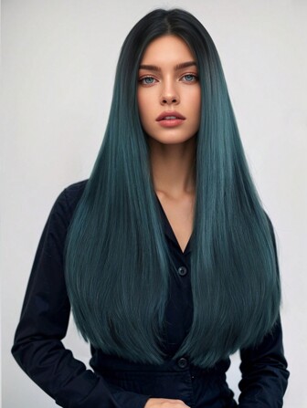 NOBLE Straight Synthetic Lace Front Wig For Women 18 Inch Long Ombre Green Lace Front Wigs 180 Density Synthetic Wigs Cosplay Wig Daily Used Christmas