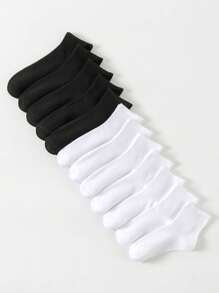 5 paia/10 paia/20 paia Calze invernali da donna spesse nere e bianche, alla moda, casual, confortevoli, traspiranti, anti-odore, adatte per sport all'aperto, corsa, fitness, calze a compressione fino al ginocchio, calze alte nere e bianche adatte per affari e vacanze rilassanti