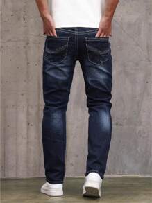 男士复古经典刺绣弹力牛仔裤