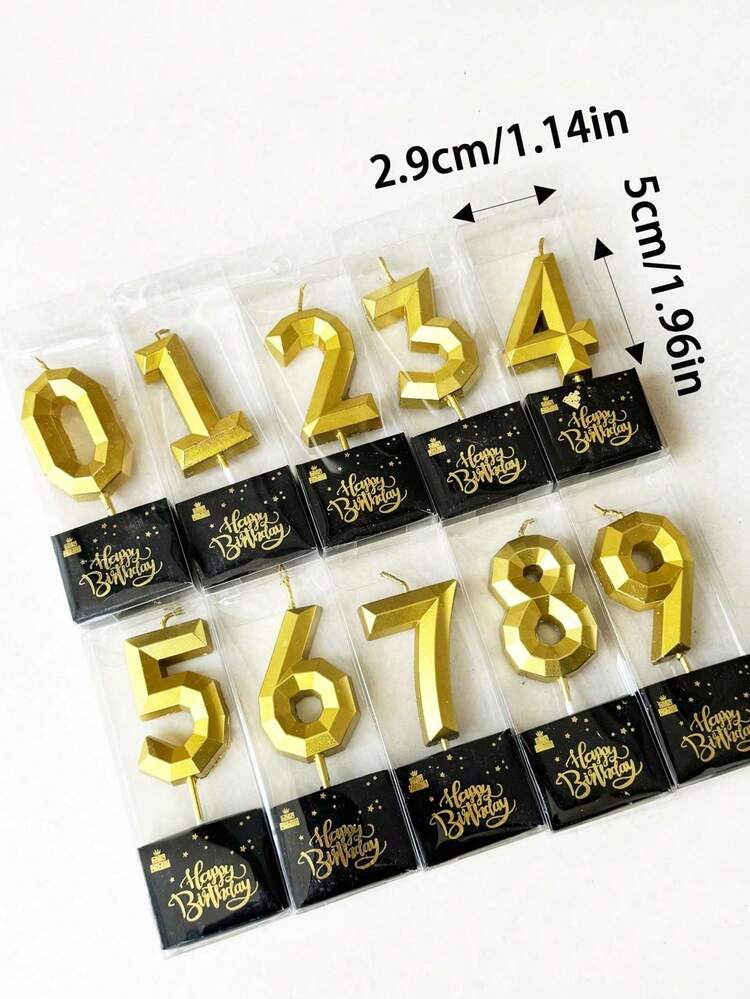 金色钻石数字 0-9 生日周年纪念 1 岁生日派对蛋糕装饰蜡烛 - 金色 - 查看 7
