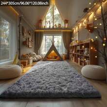 Black Carpet Super Soft Fluffy 9x12 Feet Rug For Bedroom, Fluffy Area Rug For Living Room Floor Rug, Fluffy And Comfortable Rug For Bedroom Room Decoration Dormitory Rug, Suitable For Living Room, Bedroom, Dining Room - Xám - Xem 6