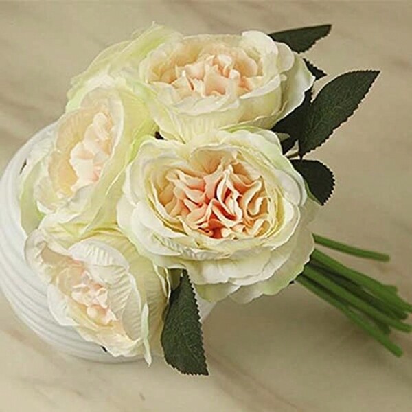 1 set contenente 12 pezzi di fiori di peonia finti in seta, 7 peonie in seta e 5 piante verdi, adatti per decorazioni per fidanzamenti, matrimoni, casa e cucina