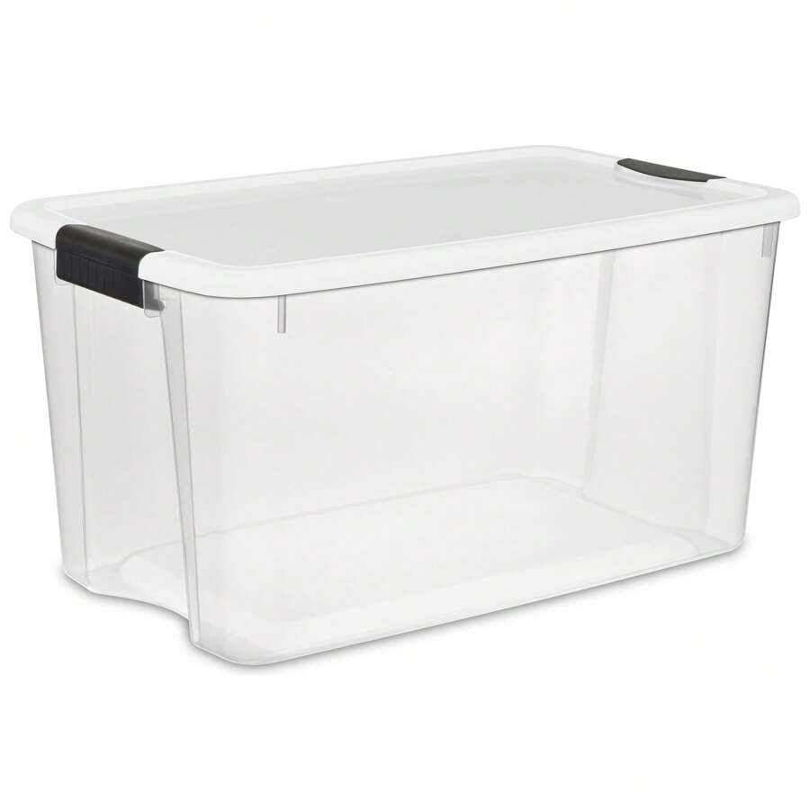70 Qt Ultra Latch Box, Stackable Storage Bin With Lid, Plastic Container With Heavy Duty Latches To Organize, Clear And White Lid, 4-Pack - White - View 1