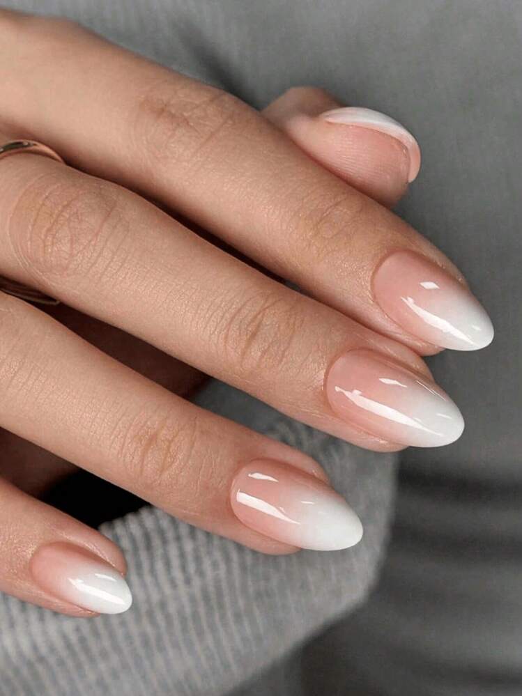 24 قطعة/مجموعة أطراف أظافر فرنسية قصيرة بشكل اللوز مع ألوان تدرجية من البيج والأبيض الحليبي، مع قطعة واحدة من كتلة تلميع الأظافر وقطعة واحدة من مستلزمات جل الأظافر الجيلي - متعدد الألوان - مشاهدة 10