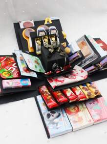 16件套红/蓝爆炸礼盒套装，惊喜礼物，照片盒，创意DIY剪贴簿相册配件，零食，情侣礼物，生日礼物，求婚/毕业/退休/新年派对装饰 - 黑金色 - 查看 7