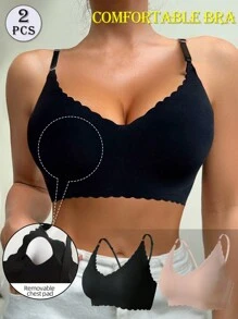 2pcs Women's Seamless Push Up Bras Set Wireless Comfort Sexy Seamless Underwear Wavy Edge Backless Bralette In Women No Underwire Camisole Bralette Intimates Basics Lingerie Women Padded