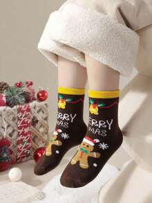 8 Pairs Kids/Children Cartoon Christmas Socks, Santa Claus & Reindeer Mid-Calf Socks, Warm Thermal Crew Socks For Students, Autumn/Winter