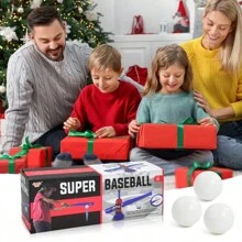 Conjunto de béisbol para niños, 1 bate ajustable y 1 lanzador de pelota con 3 pelotas, juego familiar para interior/exterior, excelente para regalo de Acción de Gracias/Navidad, color azul, material de PP