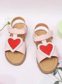 1 par de sandalias rosa para niña pequeña, zapatos de verano casuales, cómodos y con cierre de con diseño de corazón para playa y uso diario - Rosa - Ver 3