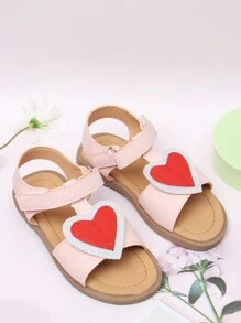 1 par de sandalias rosa para niña pequeña, zapatos de verano casuales, cómodos y con cierre de con diseño de corazón para playa y uso diario - Rosa - Ver 2