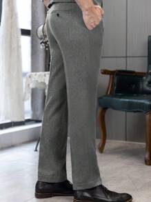 Vintage Men's Tweed Pants With Rolled-Up Trouser Legs, Herringbone Wool Tweed Retro Dress Suit Pants Casual Business Suit Trousers, Solid Color, All-Season, Regular Fit, Mid Waist, Drawstring Waist, Pocket Details - 灰色 - 查看 4