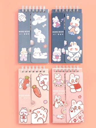 480页随机混合卡通迷你线圈口袋记事本，便携式单词本，随时携带知识，双线圈设计，360°自由翻页，纸张不易产生折痕或松页，厚纸书写不漏墨。