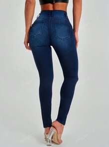 American Style Multi-Button Design Tight Lifting Waist Slim Fit Jeans