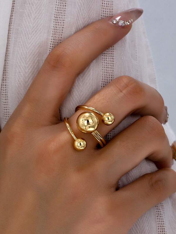 1 Pc Golden Color Minimalist Bubble Ring For Women , Simple Golden Color Ball Decor Chunky Statement Ring Jewelry
