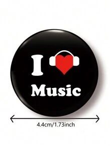 1pc 4.4cm/1.73inch "I LOVE MUSIC" Pattern Safety Pin Badge, Button Brooch, Suitable For Attaching On Clothing, Bags, Backpacks, Fun Gift For Friends And Family
