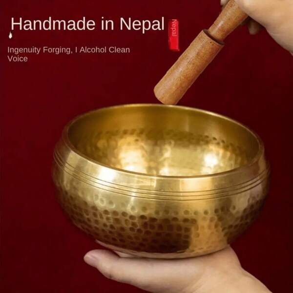 Juego auténtico de cuencos tibetanos de Nepal con sánscrito - Campana de cobre para yoga, meditación y terapia, herramienta de sonido relajante, incluye mazo de madera y cojín - Regalo espiritual perfecto para hombres y mujeres, sanación, equilibrio de chakras, atención plena, relajación, crecimiento espiritual - Viene con mazo de madera para terapia, alivio del estrés y relajación - Ideal para yoga, prácticas espirituales y terapia