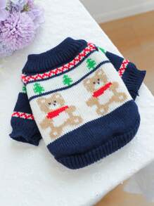 1 件宠物服装，狗/猫秋冬柔软温暖森林熊图案毛衣