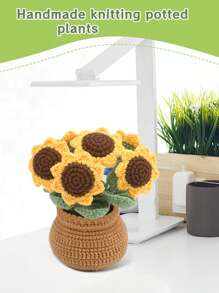 1 Conjunto Kit de Crochê Adequado para Iniciantes, Buquê Floral de Crochê Feito à Mão, Materiais para Plantas em Vaso de Tulipa e Girassol, Inclui Acessórios Básicos e Tutoriais
