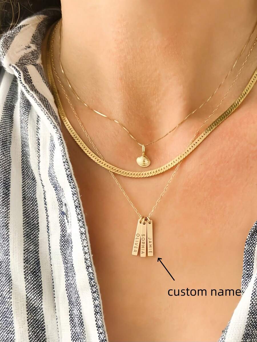 1PC A Variety Of Styles, Engraved With Multiple Names Vertical Strip Necklace, Exquisite Strip Necklace, Suitable For Mother's Day Gift, The Best Gift For Family And Friends, Suitable For All Occasions.