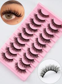 Limete Eyelash 10 对浓密/加长翼状 3D 假睫毛，可重复使用合成貂皮睫毛 6 毫米 - 14 毫米，浓密/卷曲，适合日常佩戴、派对、送给女士和女孩的礼物、节日和角色扮演 - 自然纖長款 - 查看 7